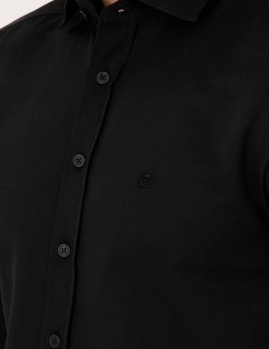 Siyah Slim Fit Armürlü Uzun Kollu Gömlek