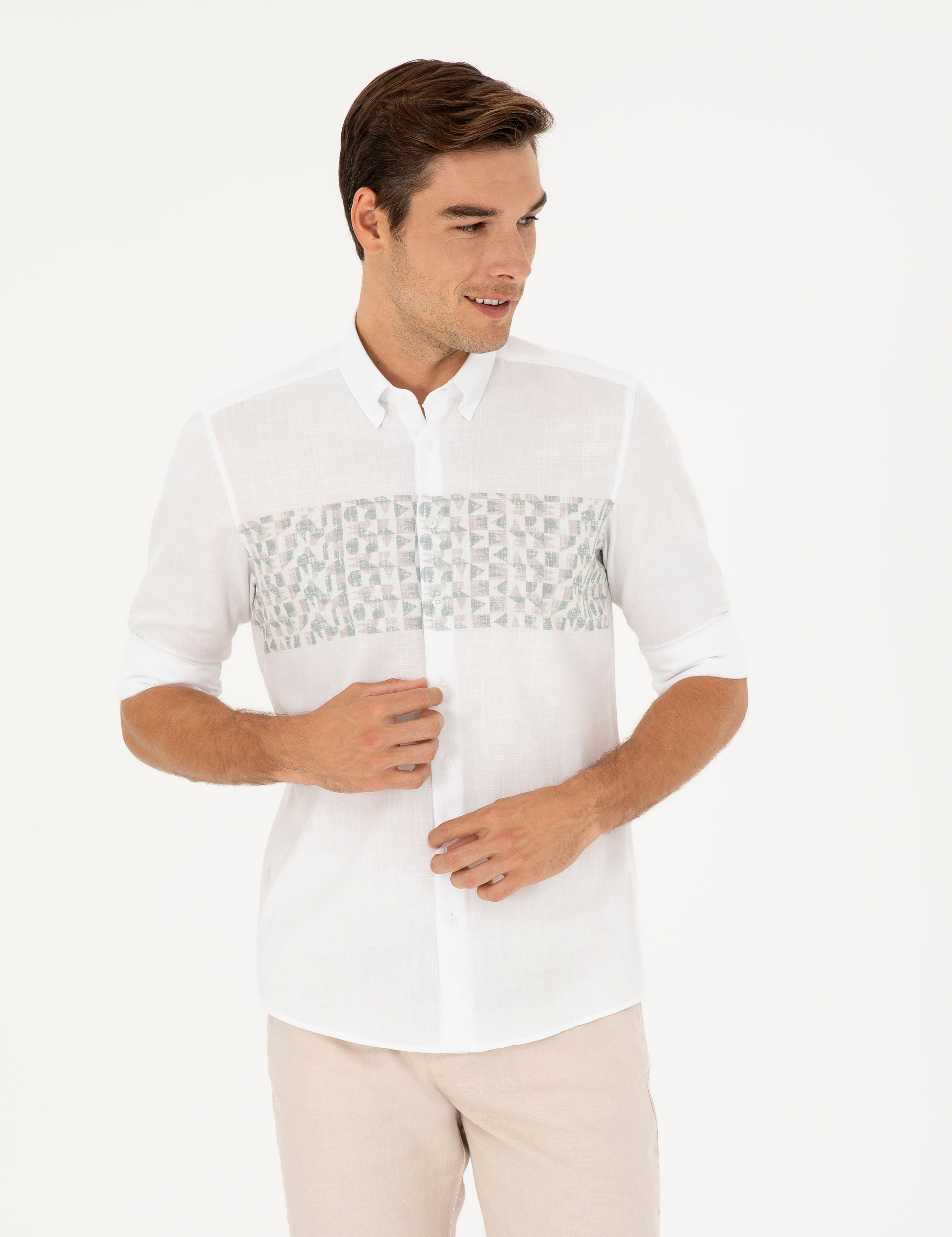 Yeşil Regular Fit Uzun Kollu Gömlek - Image 1