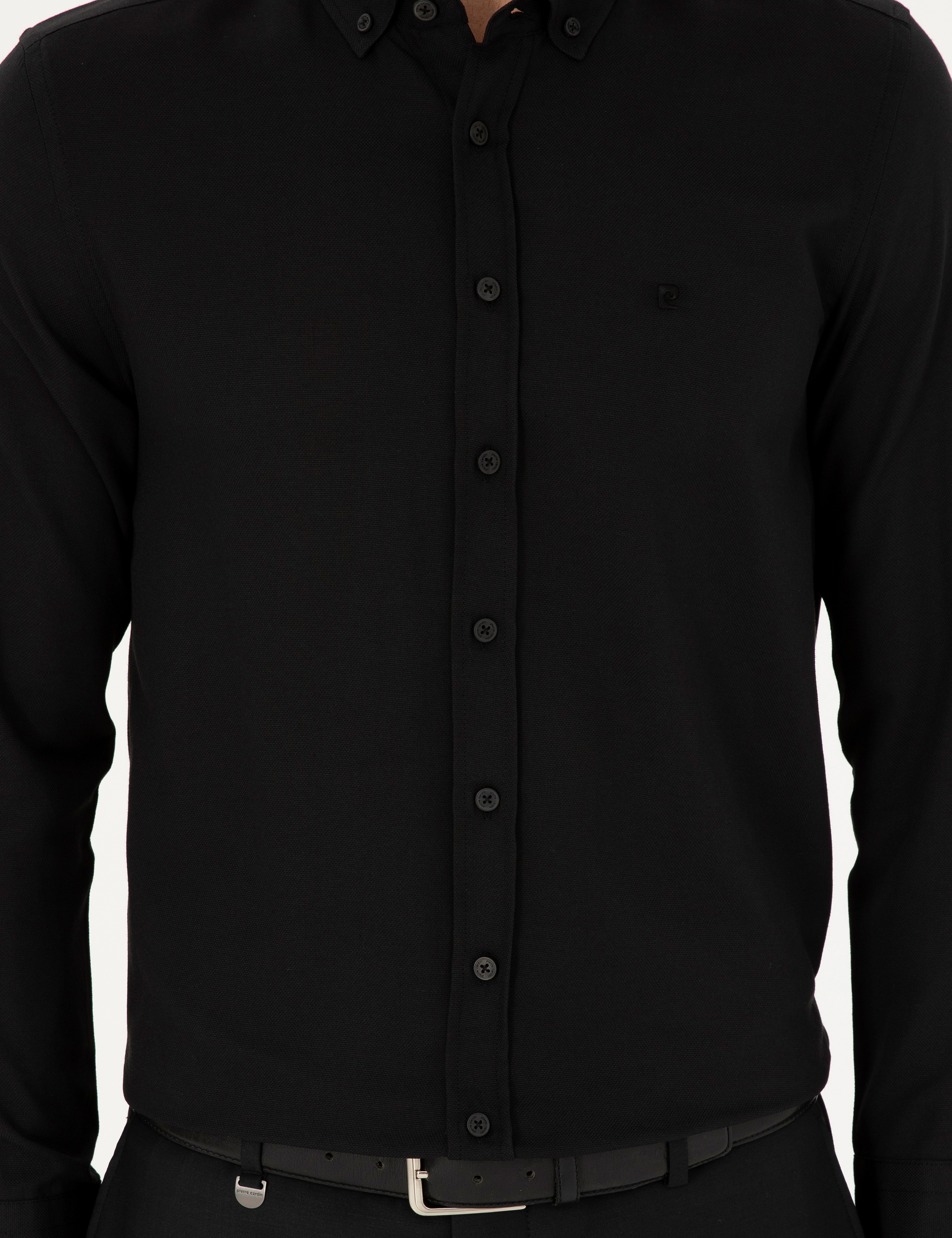 Siyah Oxford Slim Fit Uzun Kollu Gömlek - Image 6