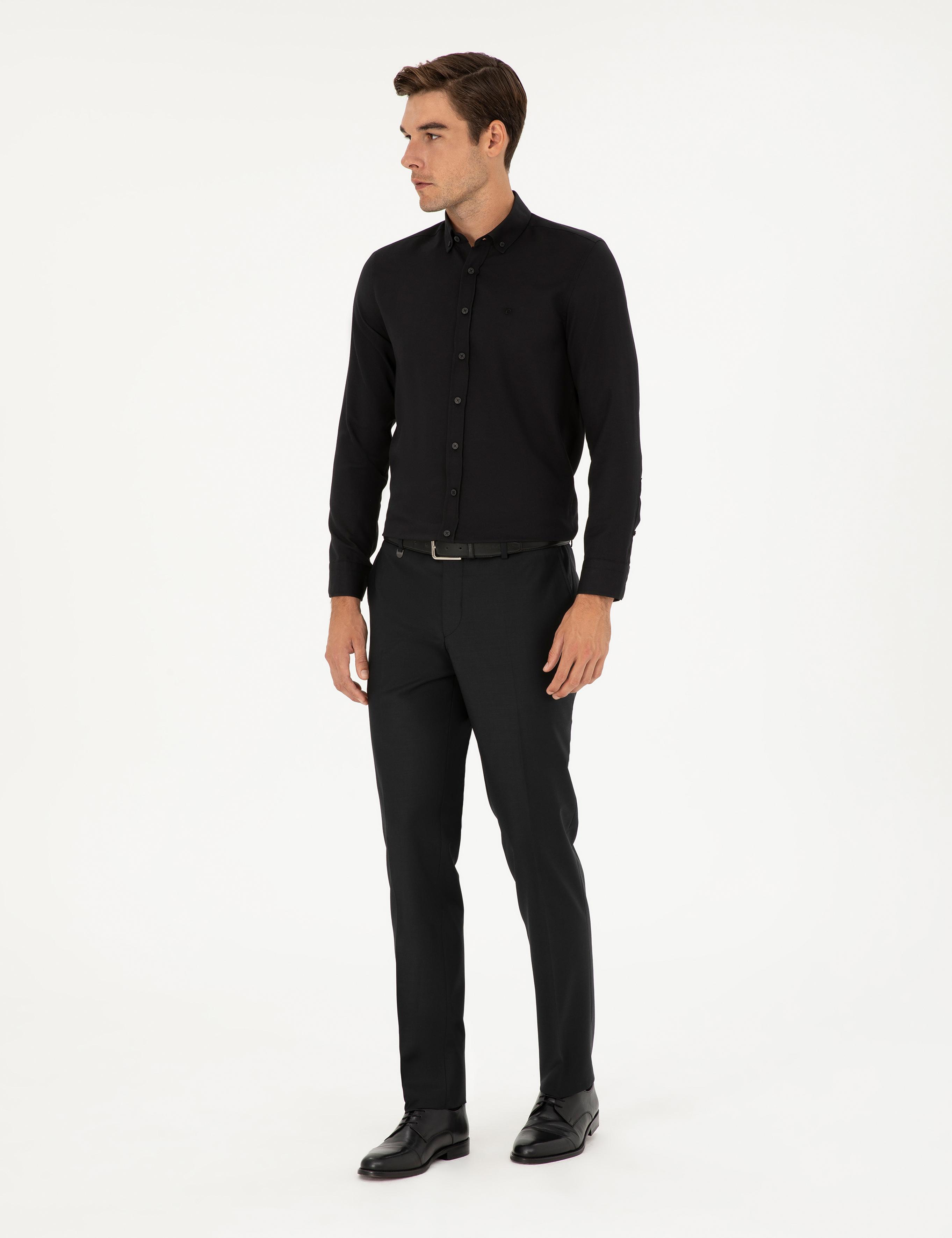 Siyah Oxford Slim Fit Uzun Kollu Gömlek