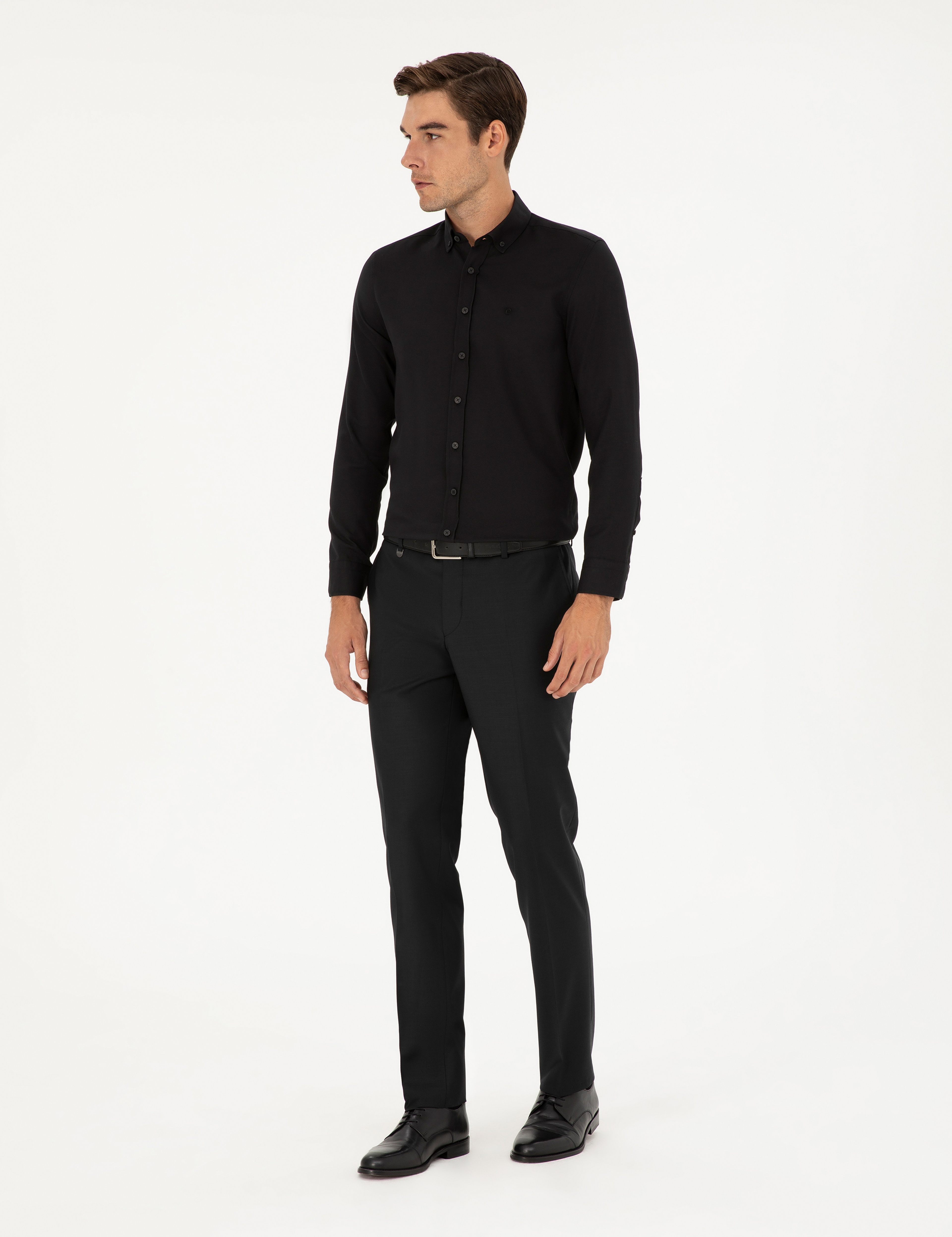 Siyah Oxford Slim Fit Uzun Kollu Gömlek - Image 4