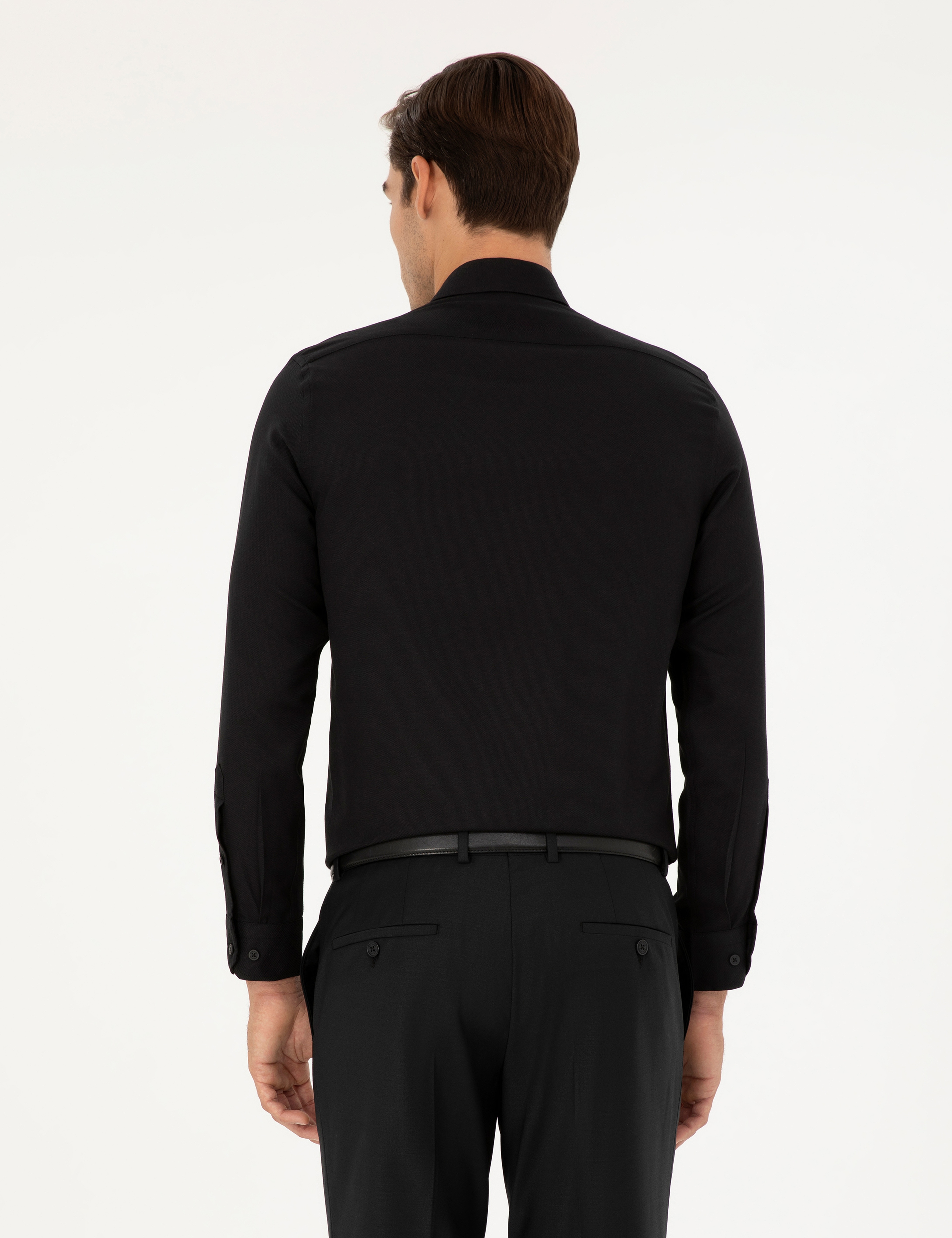 Siyah Oxford Slim Fit Uzun Kollu Gömlek - Image 5
