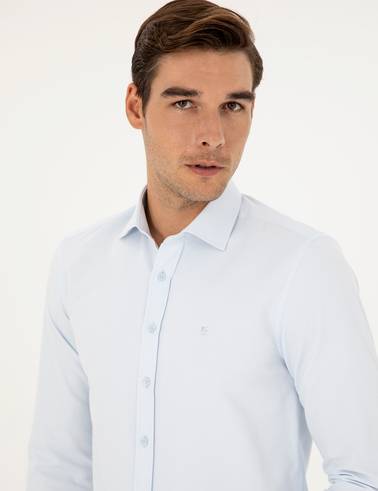Açık Mavi Slim Fit Armürlü Uzun Kollu Gömlek
