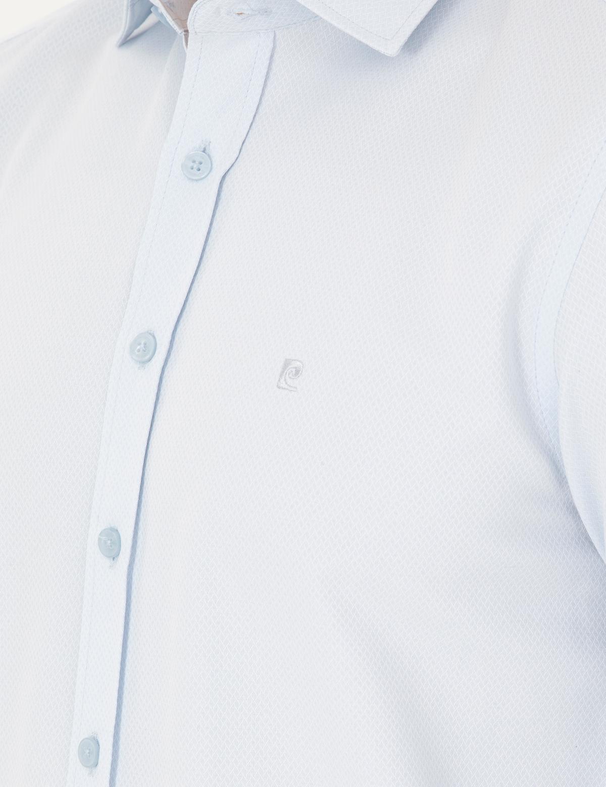 Açık Mavi Slim Fit Armürlü Uzun Kollu Gömlek - 50289417008