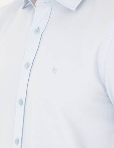Açık Mavi Slim Fit Armürlü Uzun Kollu Gömlek