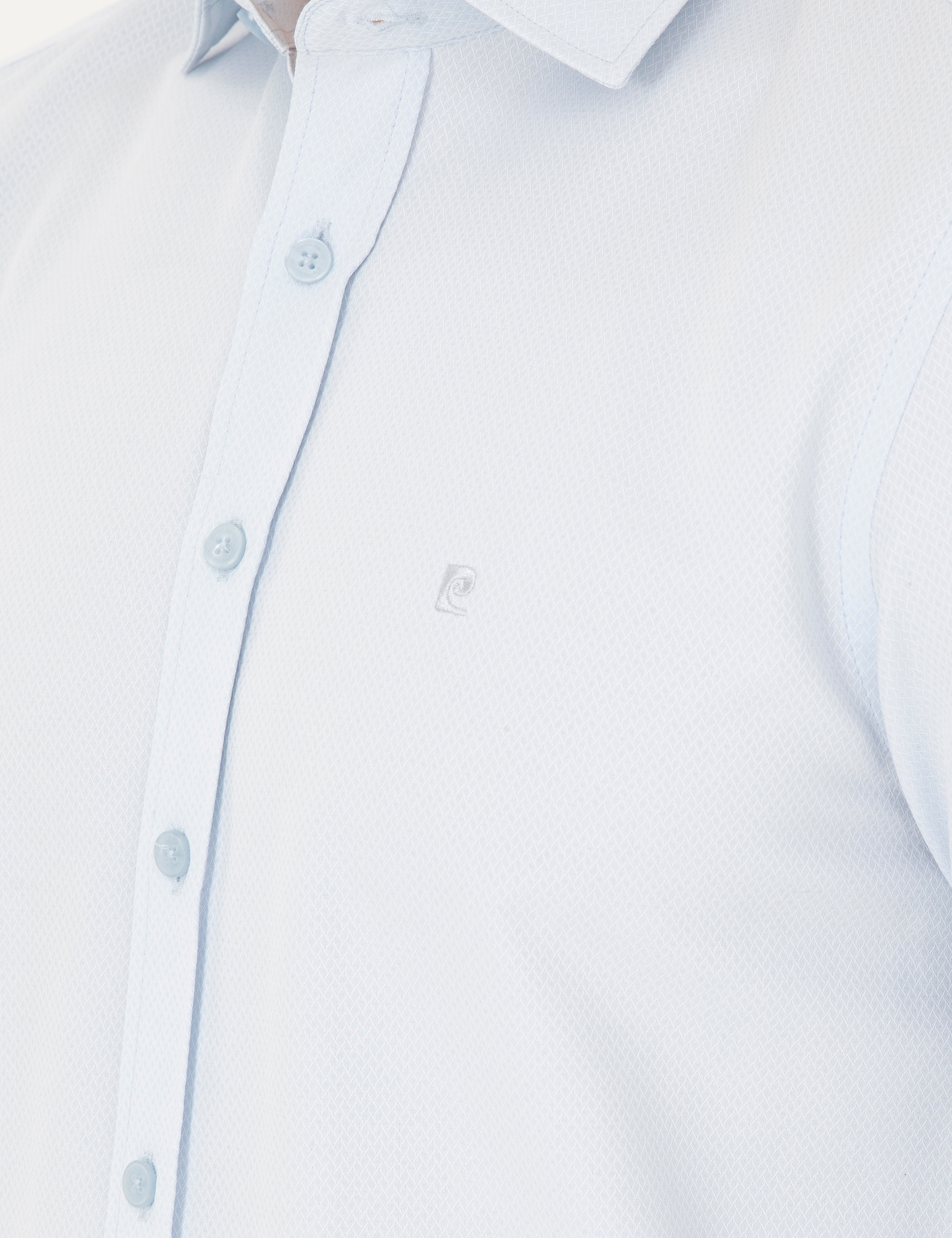 Açık Mavi Slim Fit Armürlü Uzun Kollu Gömlek - Image 7