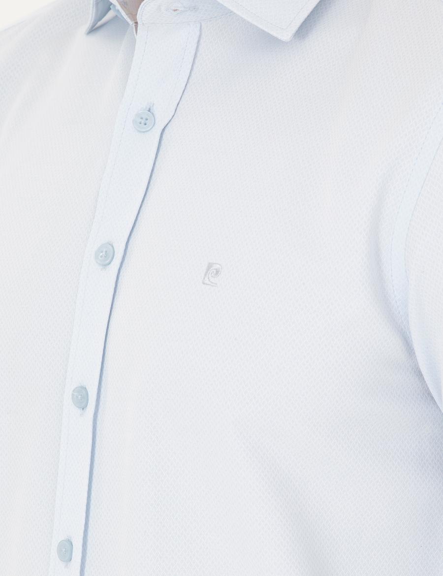 Açık Mavi Slim Fit Armürlü Uzun Kollu Gömlek