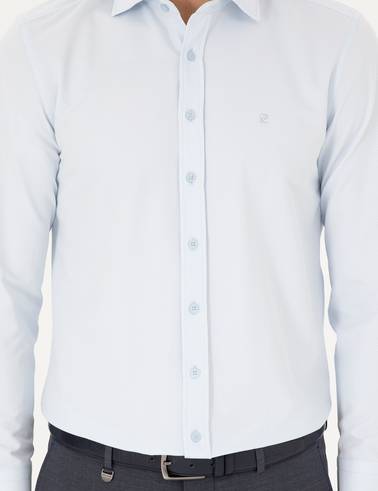 Açık Mavi Slim Fit Armürlü Uzun Kollu Gömlek