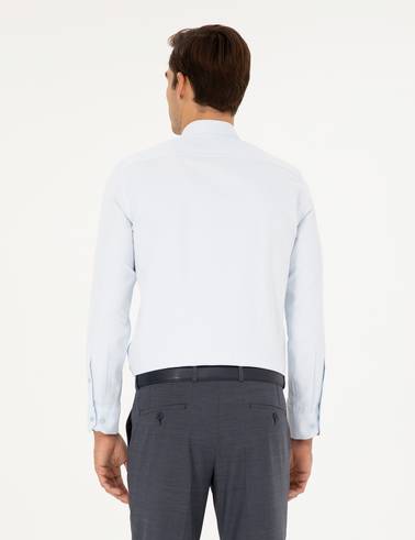 Açık Mavi Slim Fit Armürlü Uzun Kollu Gömlek