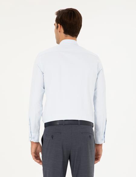 Açık Mavi Slim Fit Armürlü Uzun Kollu Gömlek - 50289417008