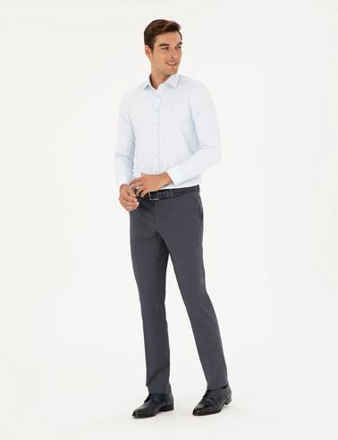 Açık Mavi Slim Fit Armürlü Uzun Kollu Gömlek