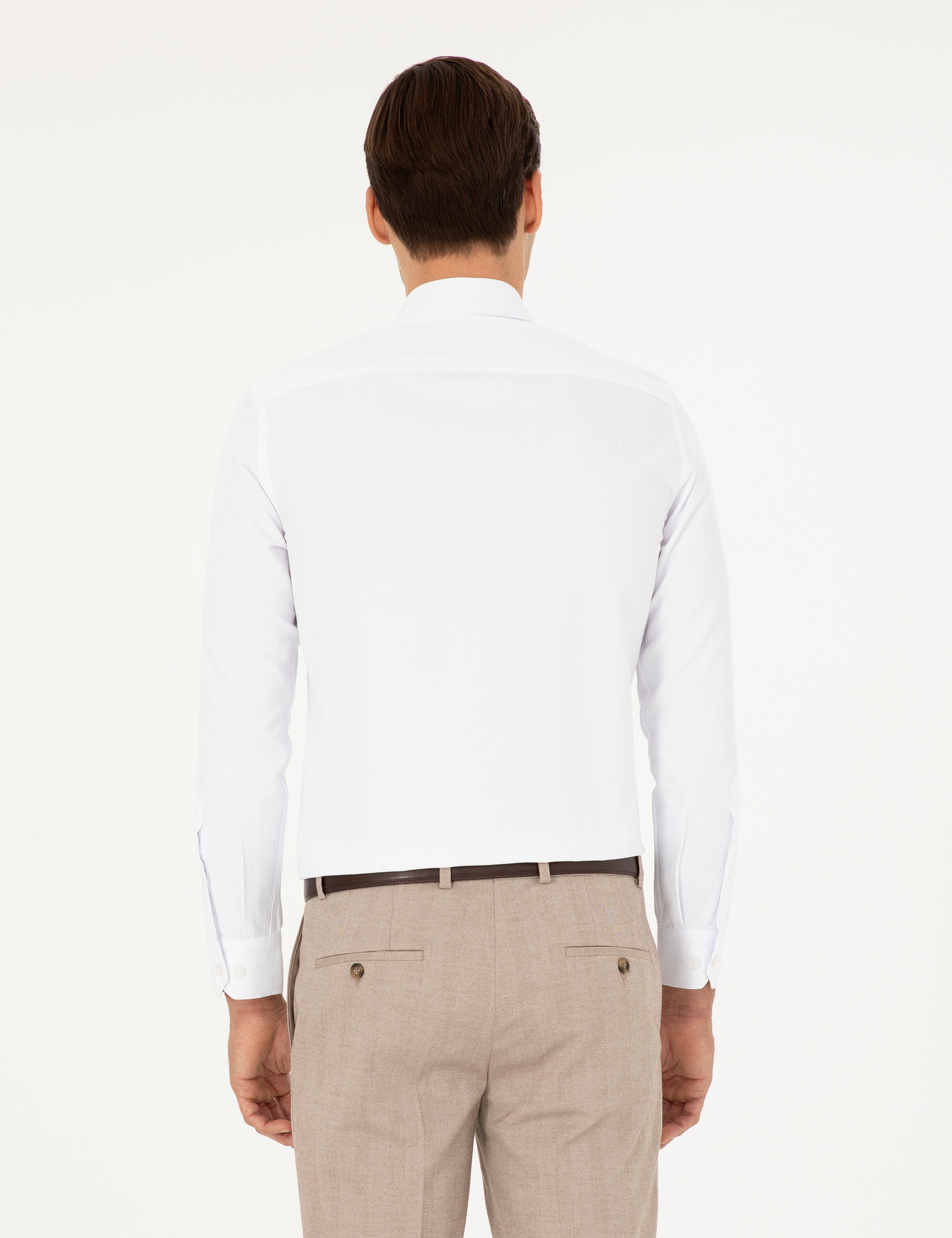 Beyaz Slim Fit Armürlü Uzun Kollu Gömlek - Image 5