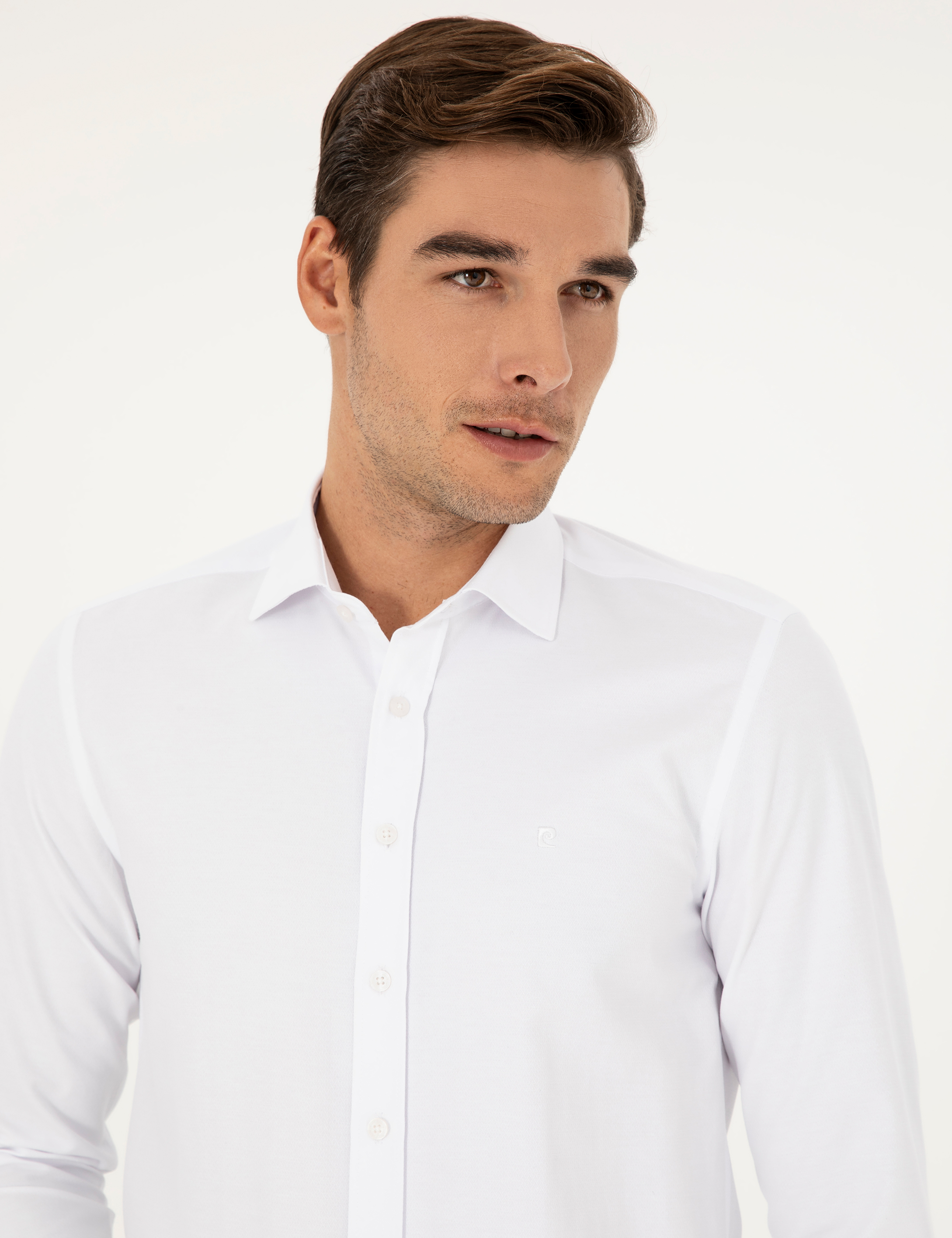 Beyaz Slim Fit Armürlü Uzun Kollu Gömlek - Image 2