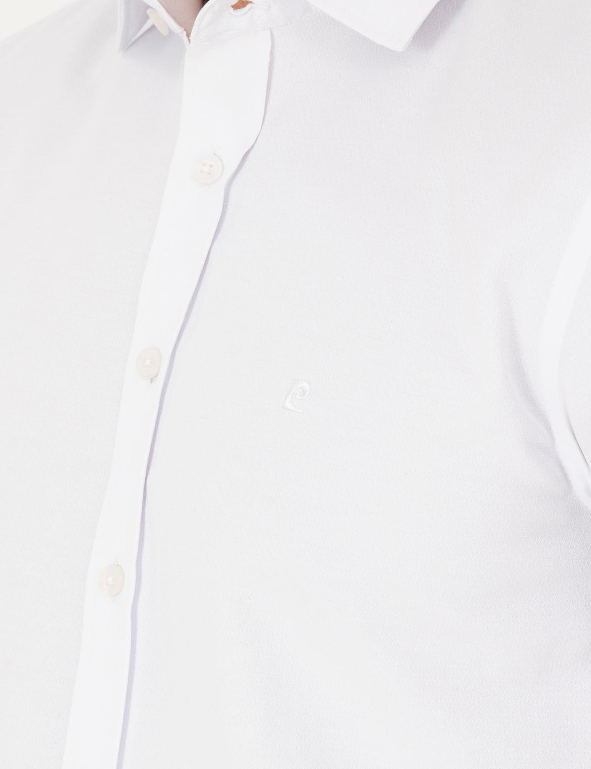 Beyaz Slim Fit Armürlü Uzun Kollu Gömlek - 50289417020