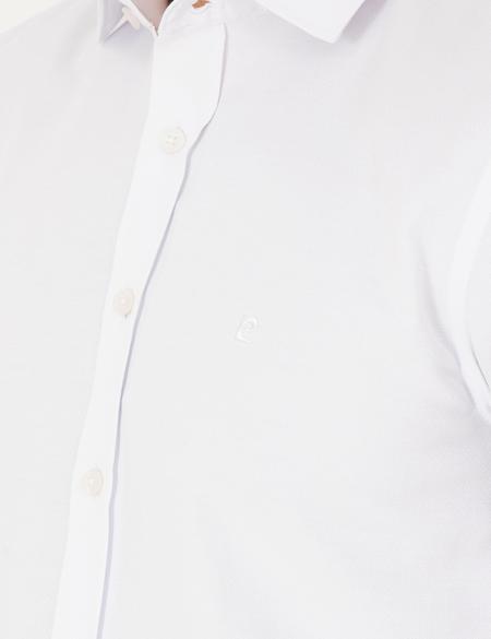 Beyaz Slim Fit Armürlü Uzun Kollu Gömlek - 50289417020