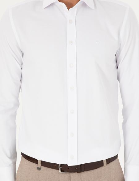 Beyaz Slim Fit Armürlü Uzun Kollu Gömlek - 50289417020