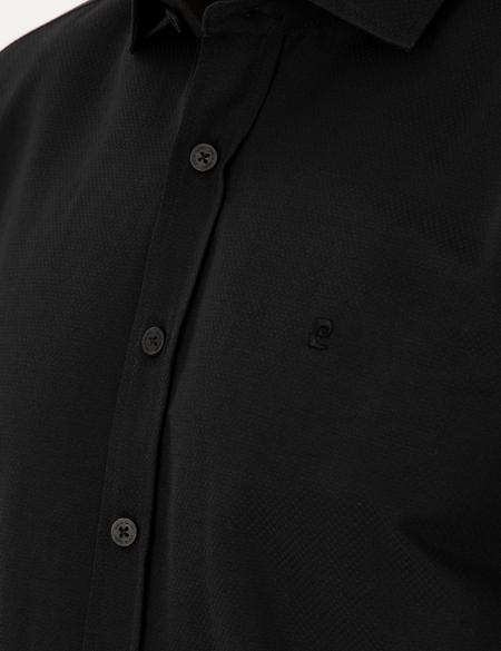 Siyah Slim Fit Armürlü Uzun Kollu Gömlek - 50289417028