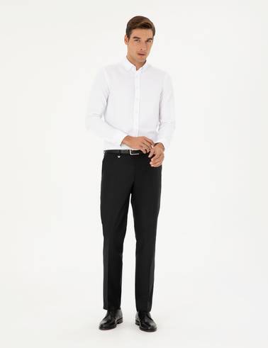 Siyah Slim Fit Yünlü Kumaş Pantolon