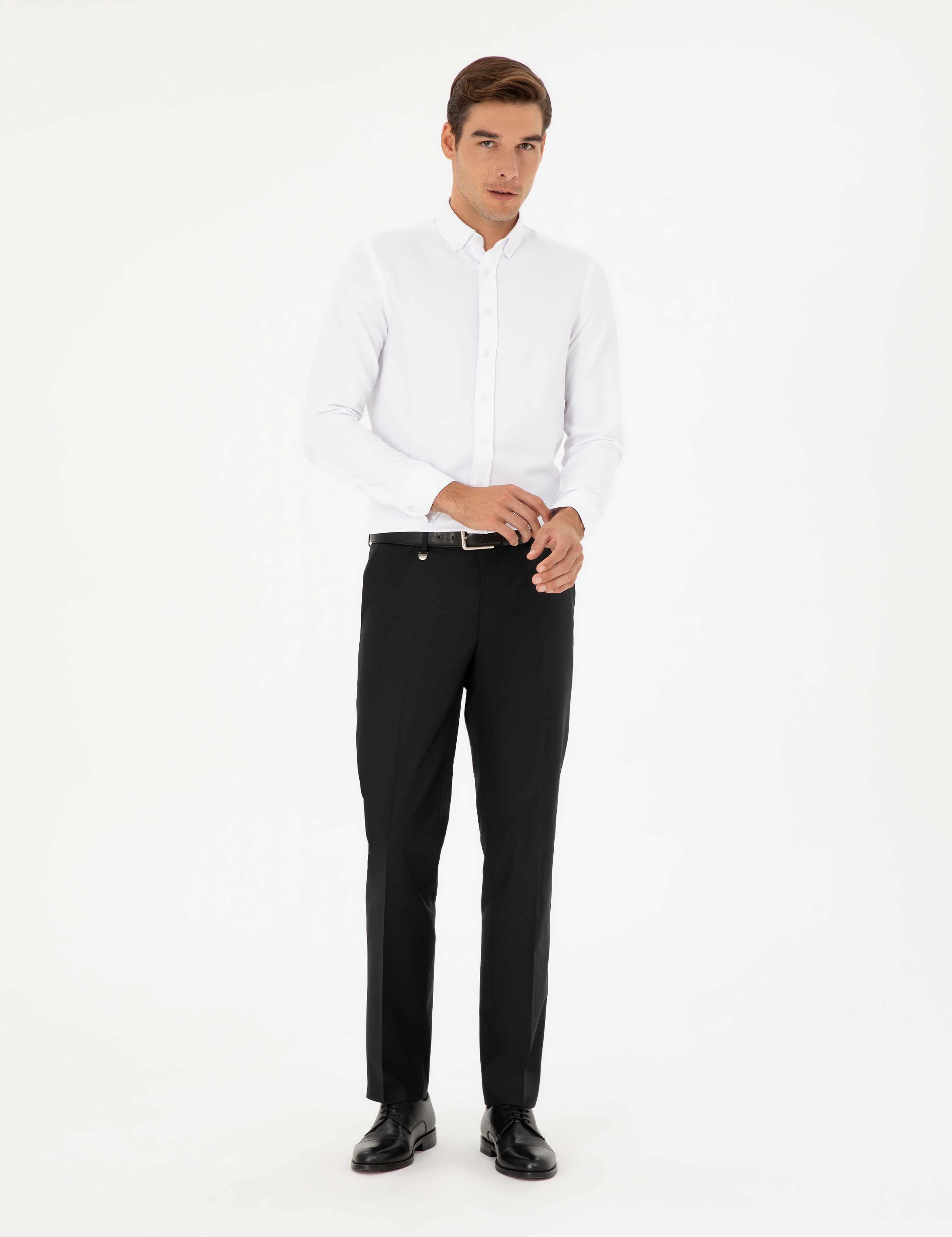 Siyah Slim Fit Yünlü Kumaş Pantolon - Image 3