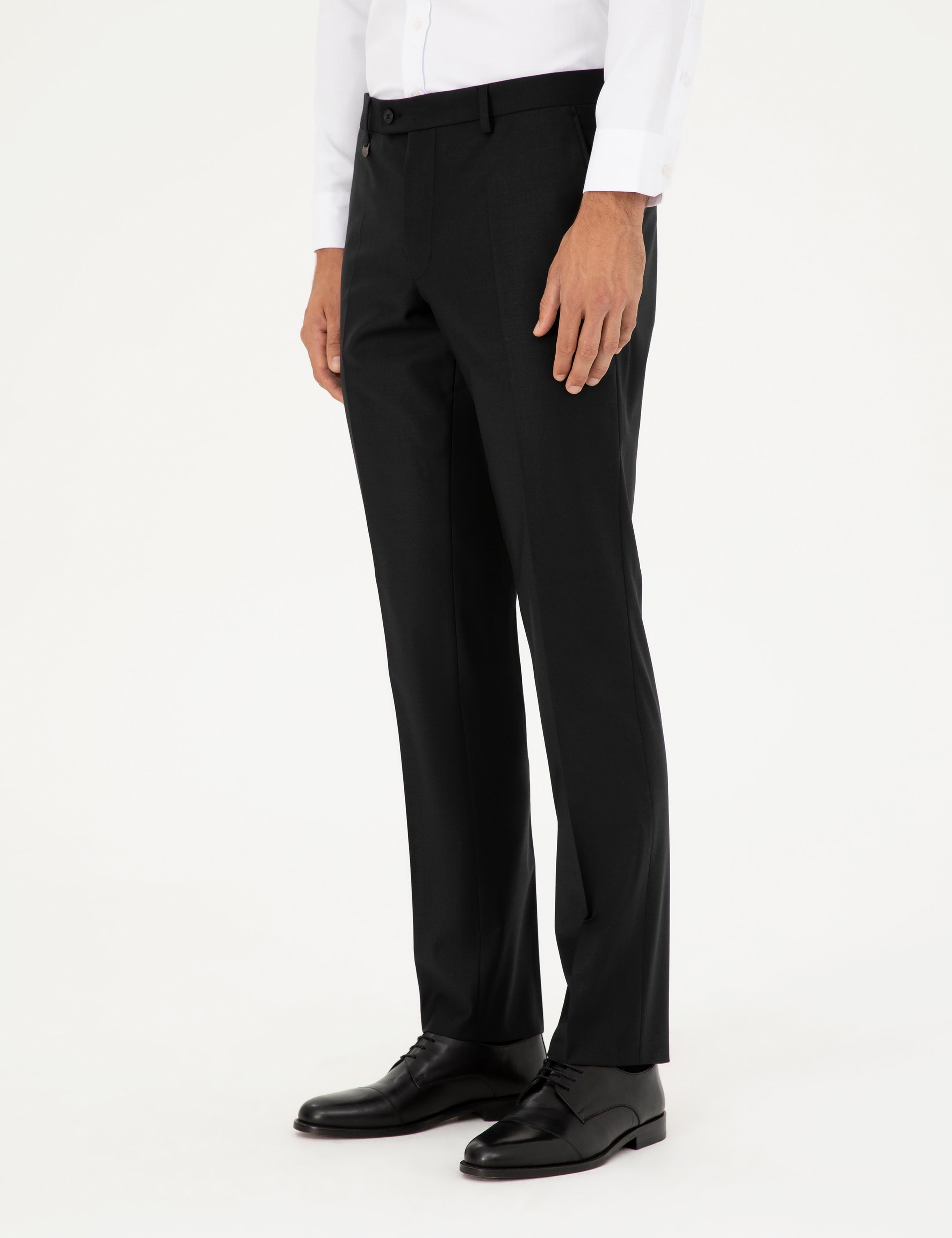 Siyah Slim Fit Yünlü Kumaş Pantolon