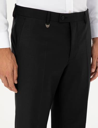 Siyah Slim Fit Yünlü Kumaş Pantolon
