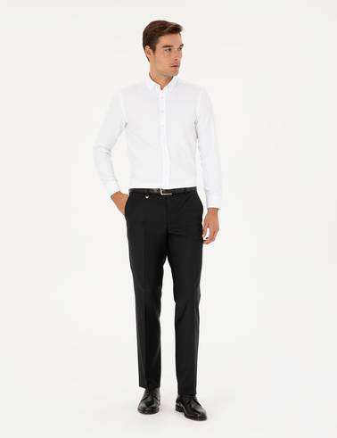 Siyah Slim Fit Yünlü Kumaş Pantolon