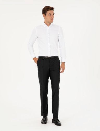 Siyah Slim Fit Yünlü Kumaş Pantolon