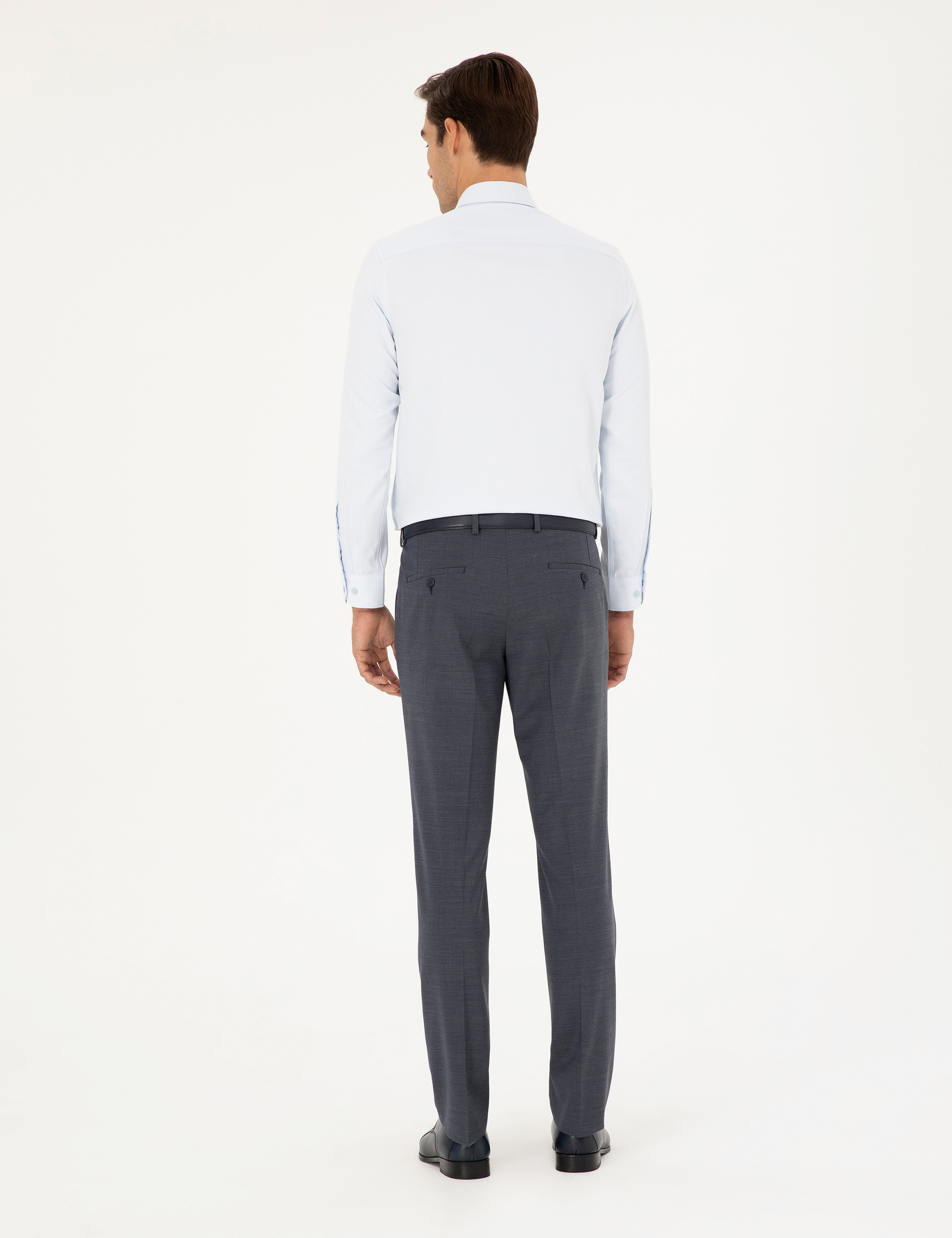 Koyu Mavi Slim Fit Yünlü Kumaş Pantolon - Image 4