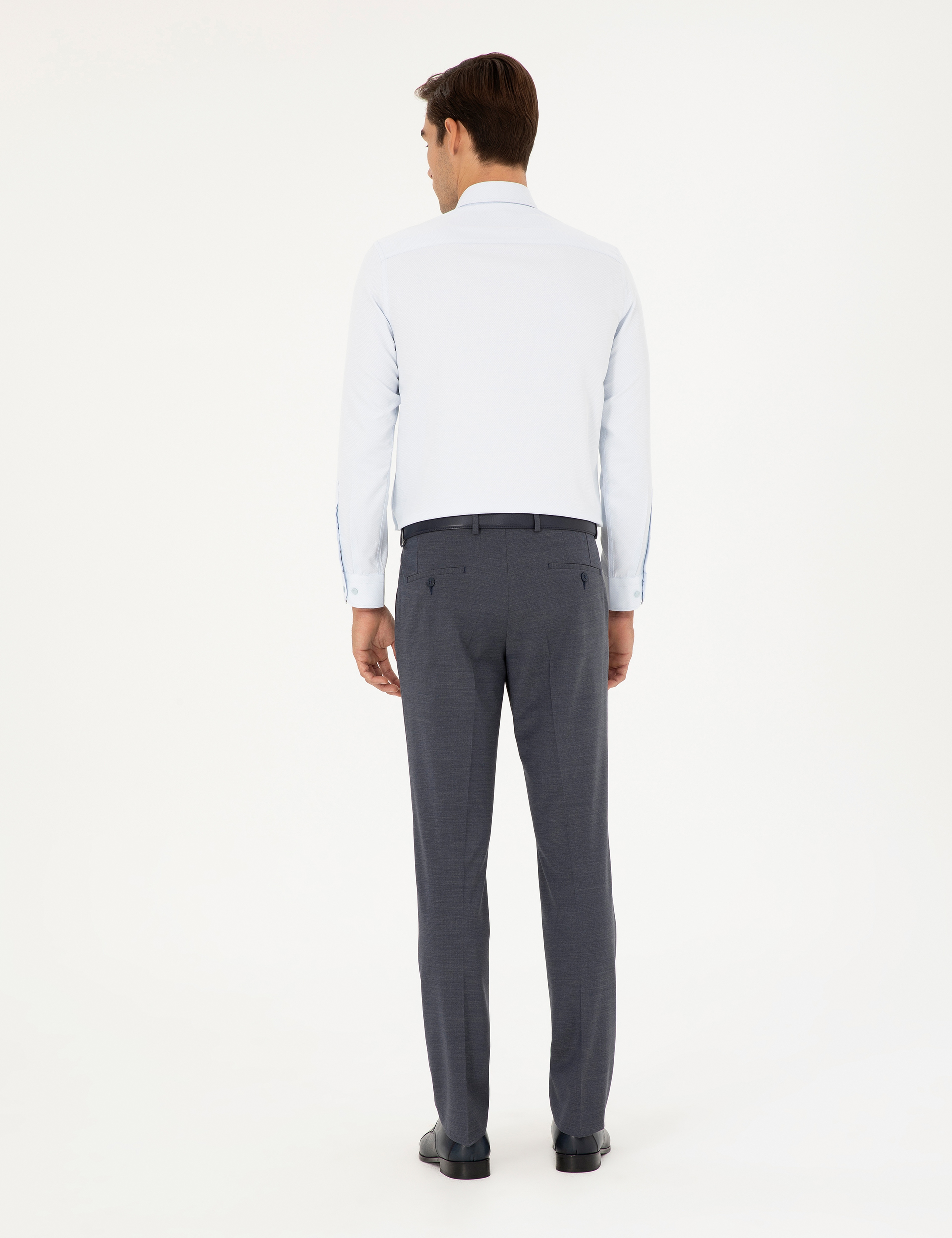Koyu Mavi Slim Fit Yünlü Kumaş Pantolon