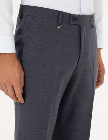 Koyu Mavi Slim Fit Yünlü Kumaş Pantolon