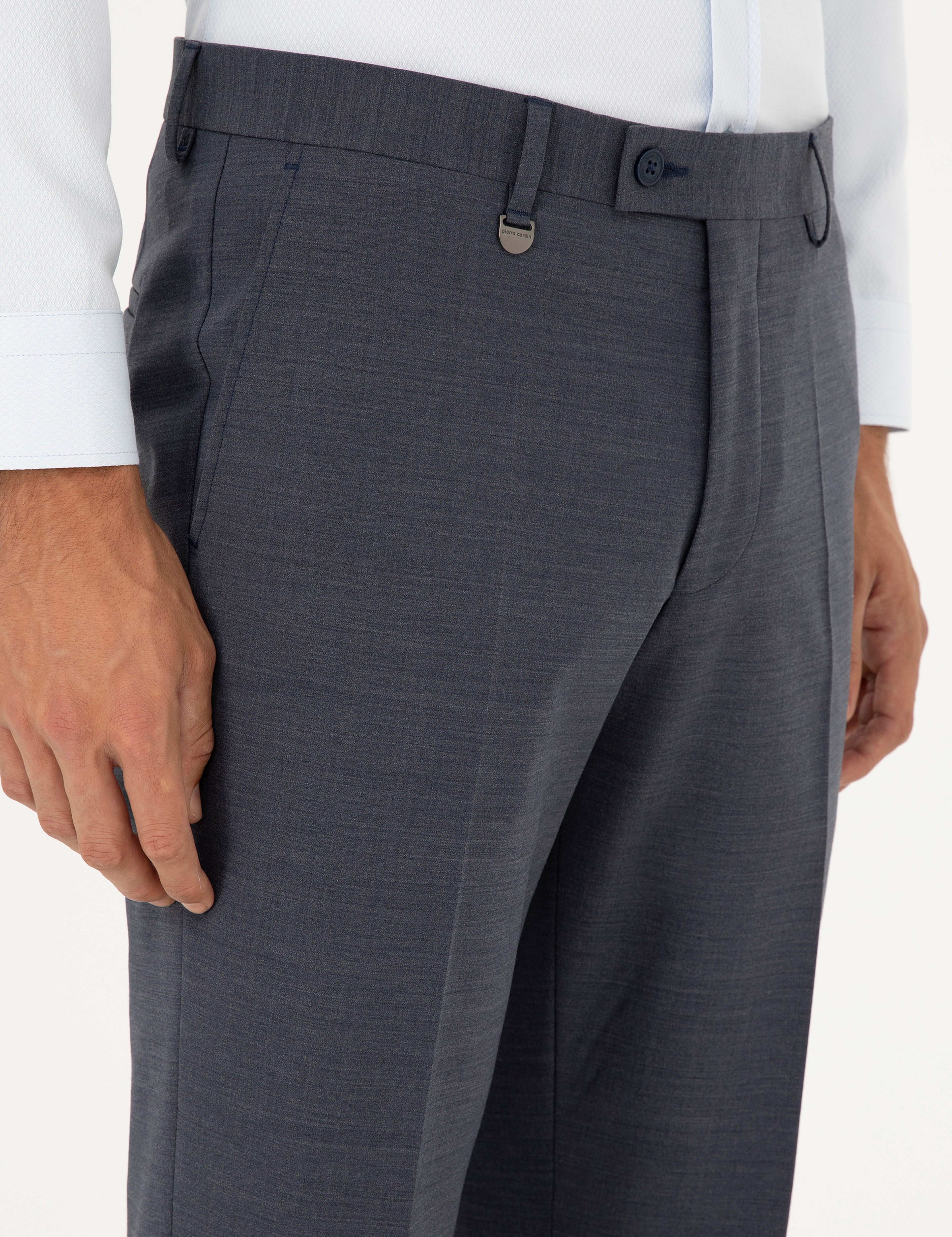 Koyu Mavi Slim Fit Yünlü Kumaş Pantolon - Image 5
