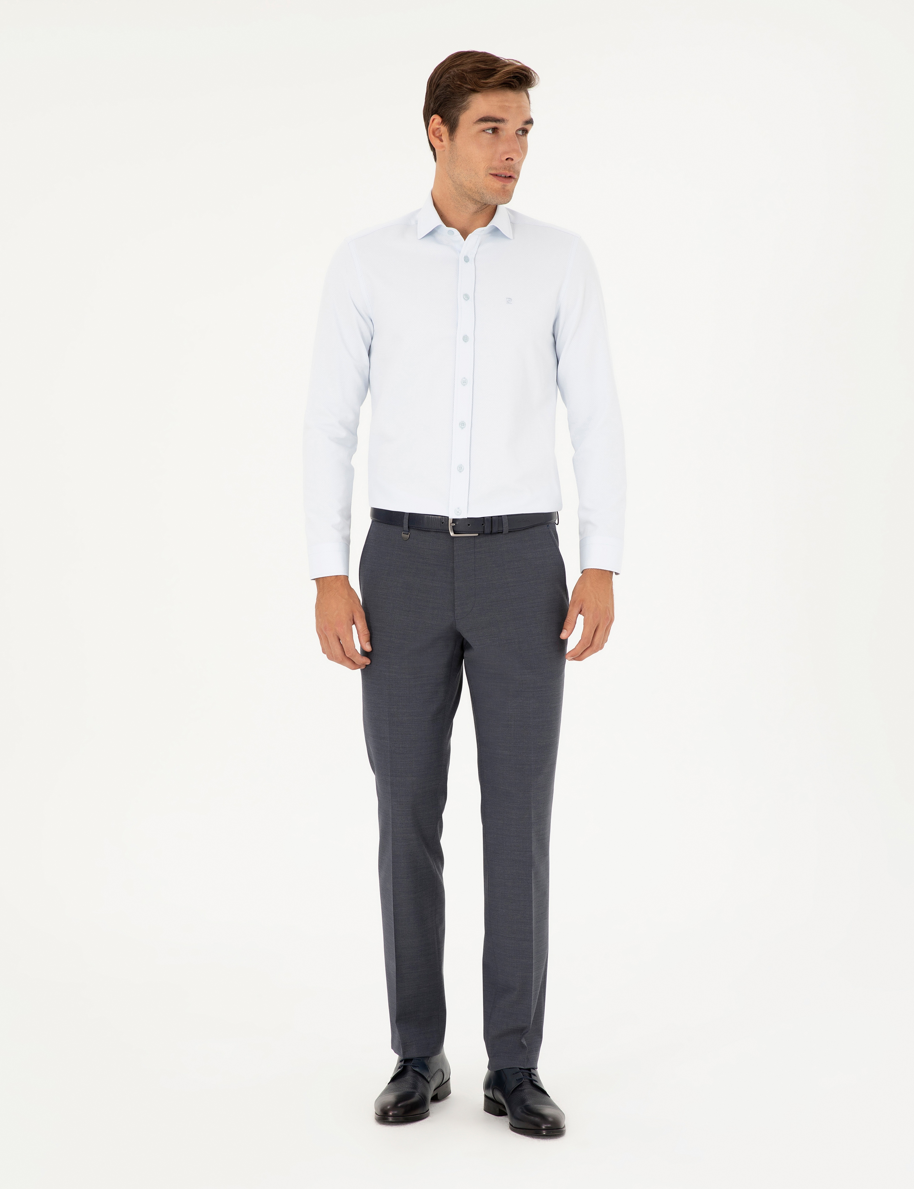 Koyu Mavi Slim Fit Yünlü Kumaş Pantolon - Image 1