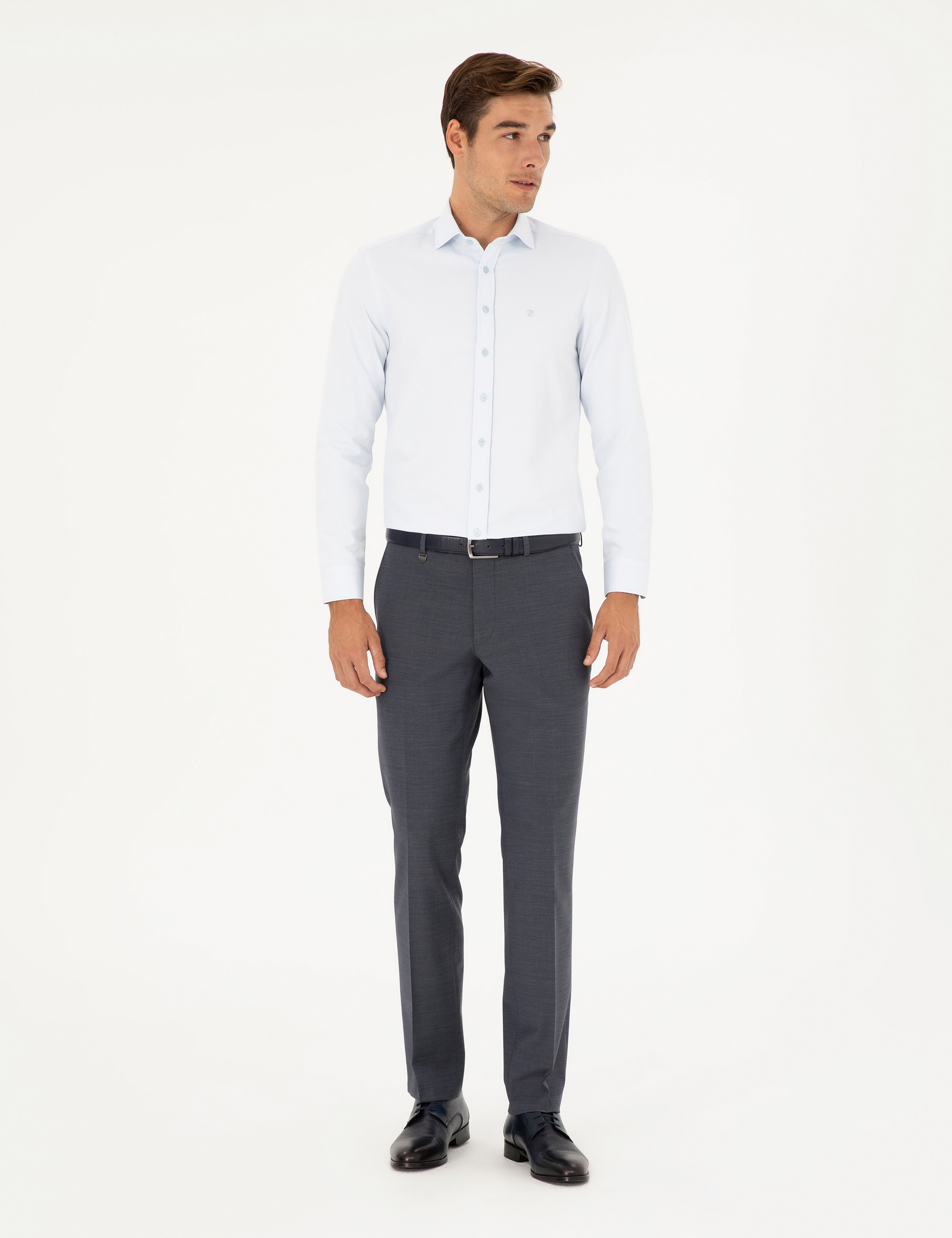 Koyu Mavi Slim Fit Yünlü Kumaş Pantolon