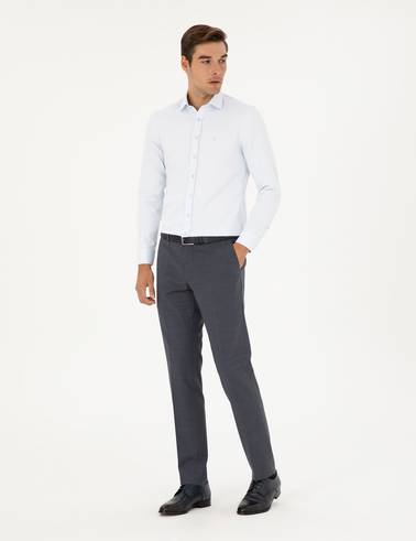 Koyu Mavi Slim Fit Yünlü Kumaş Pantolon