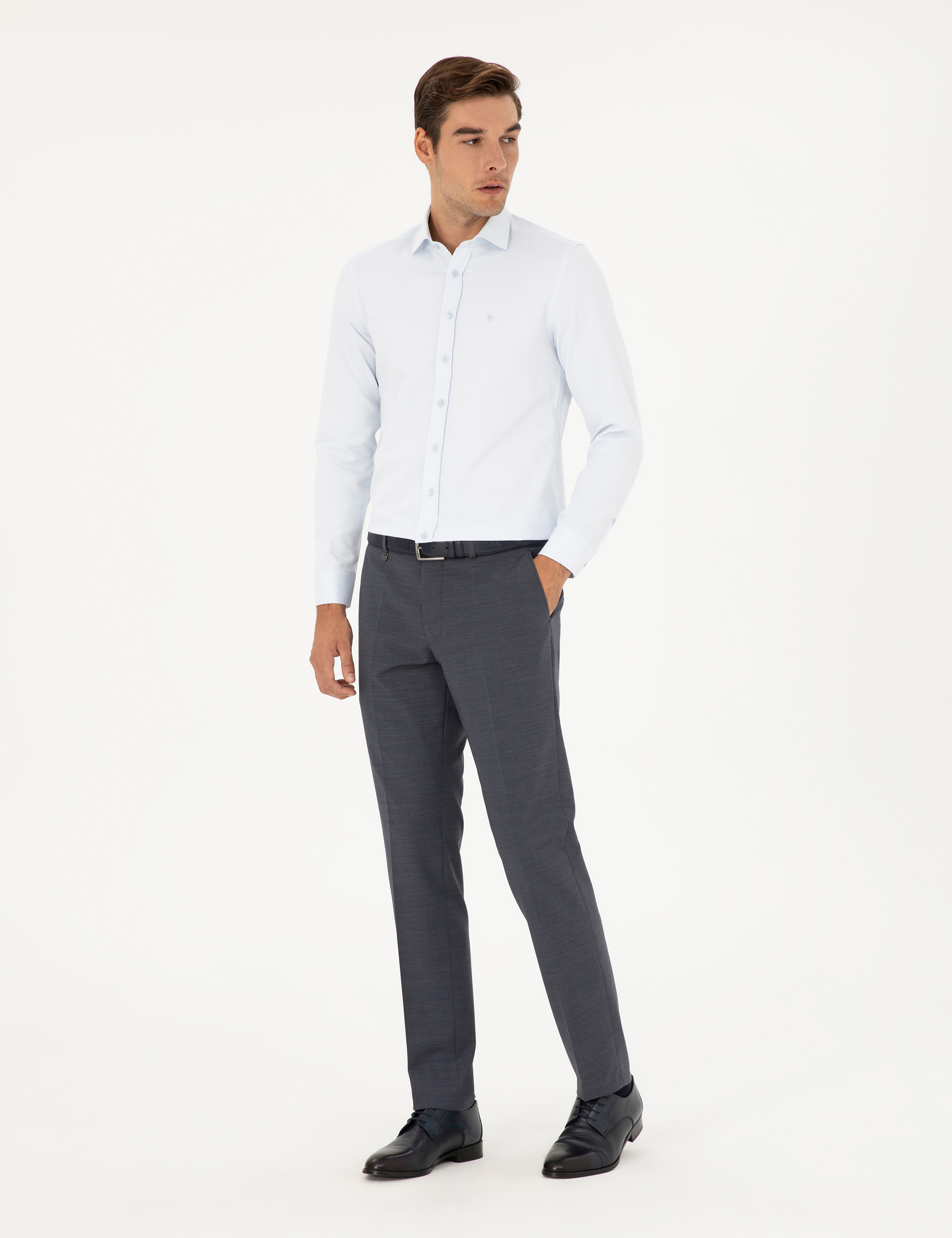 Koyu Mavi Slim Fit Yünlü Kumaş Pantolon