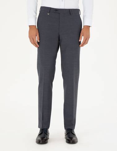 Koyu Mavi Slim Fit Yünlü Kumaş Pantolon