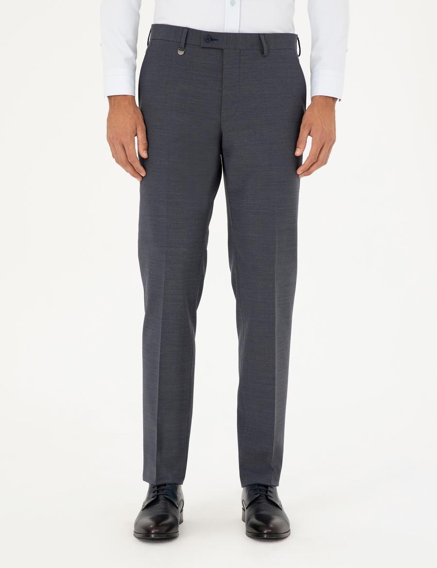 Koyu Mavi Slim Fit Yünlü Kumaş Pantolon
