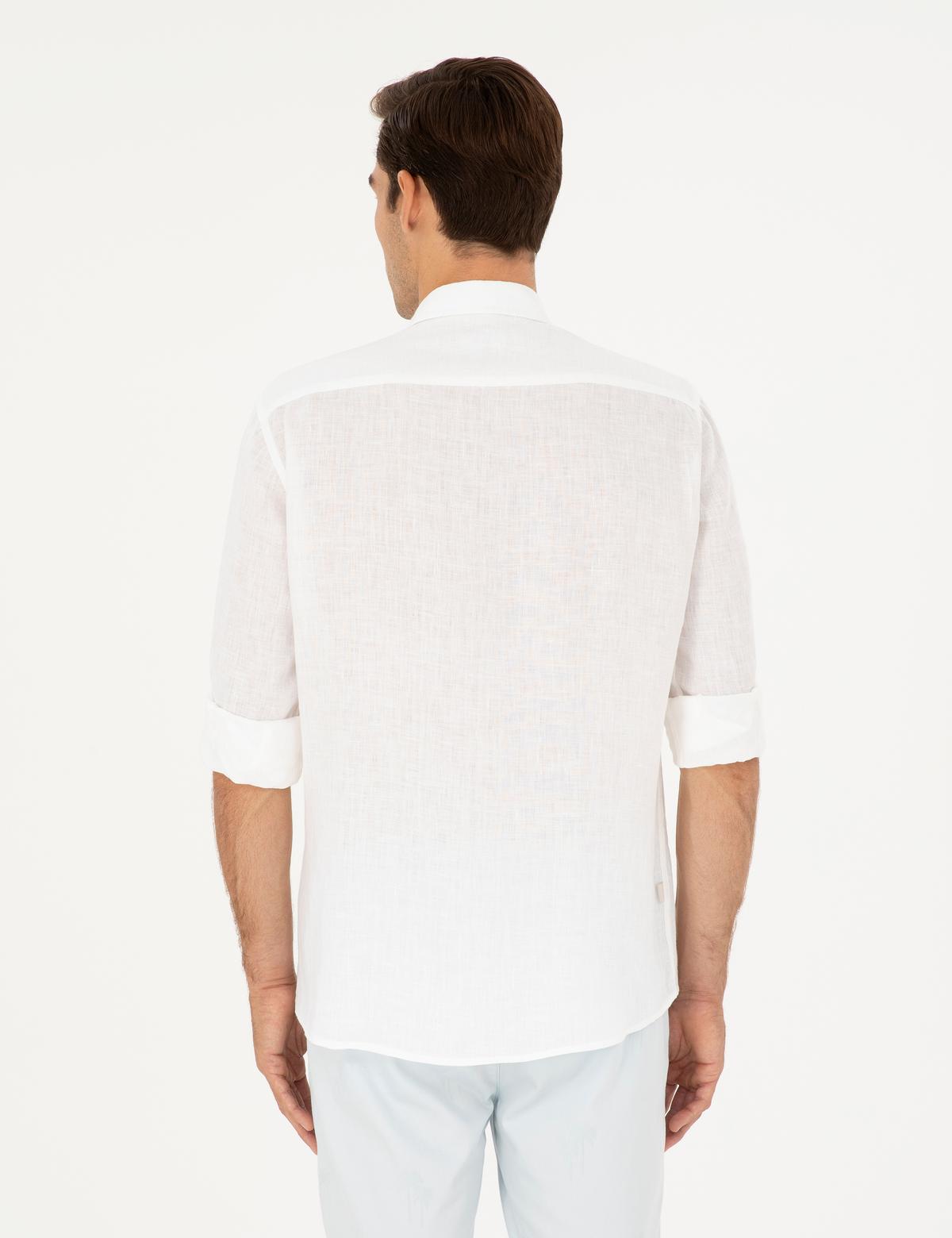 Beyaz Keten Regular Fit Gömlek - 50284915003