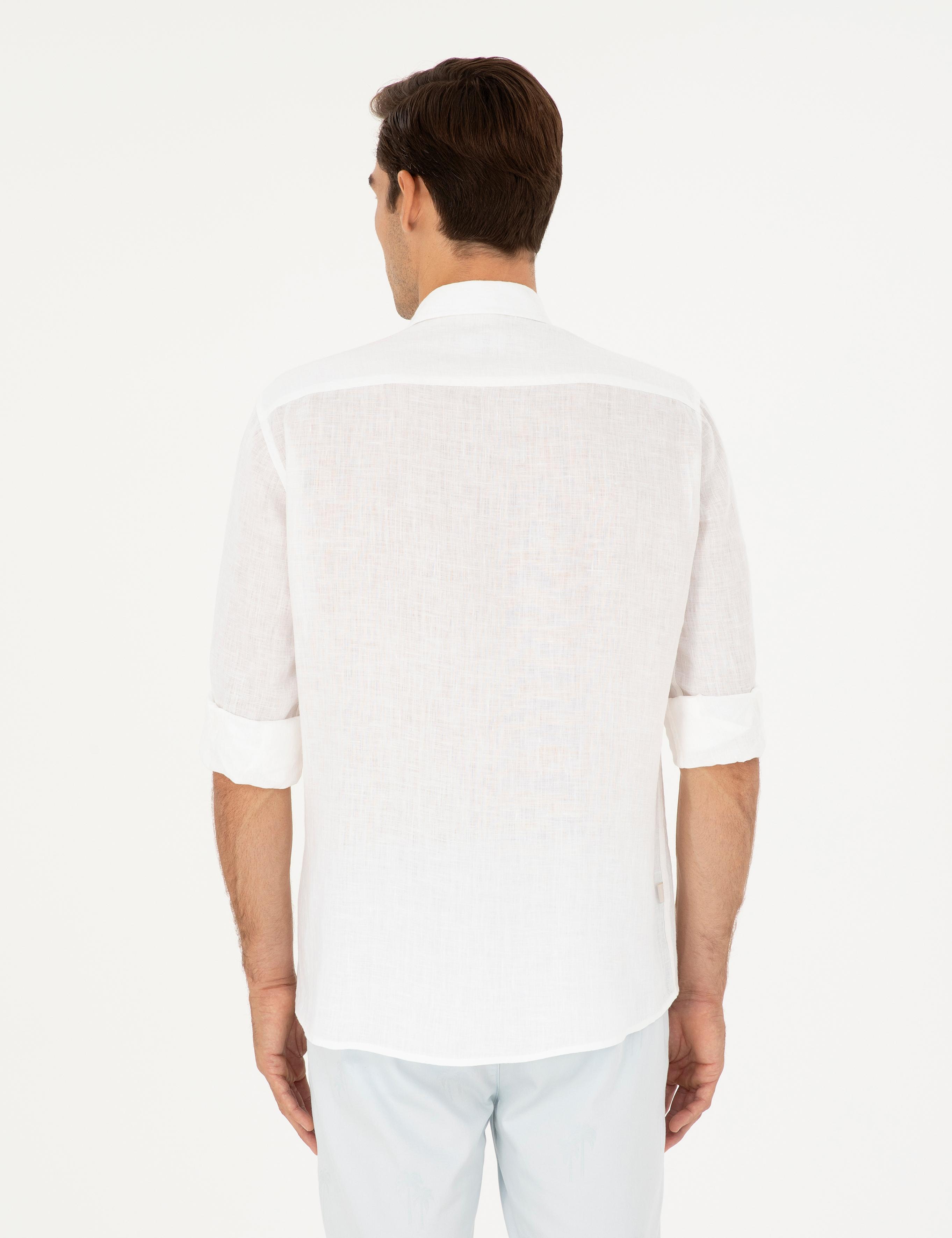 Beyaz Keten Regular Fit Gömlek