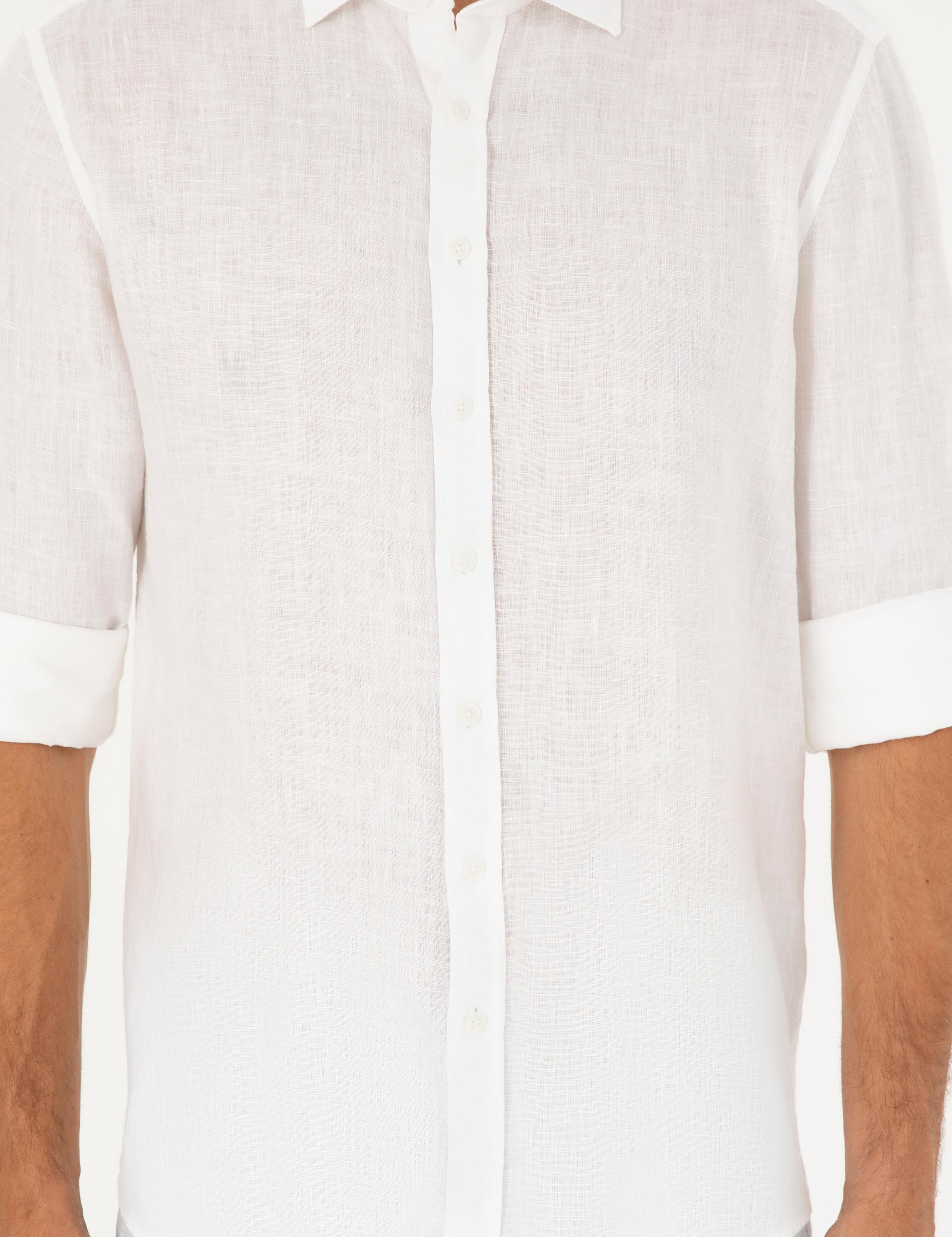 Beyaz Keten Regular Fit Gömlek