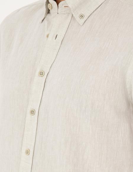 Yeşil Keten Karışımlı Regular Fit Uzun Kollu Gömlek - 50284168005