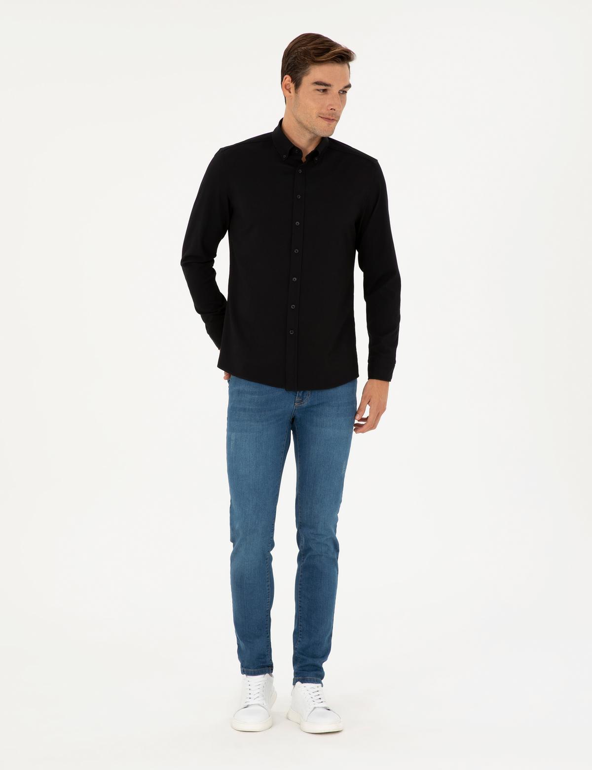 Siyah Slim Fit Uzun Kollu Gömlek - 50284109077