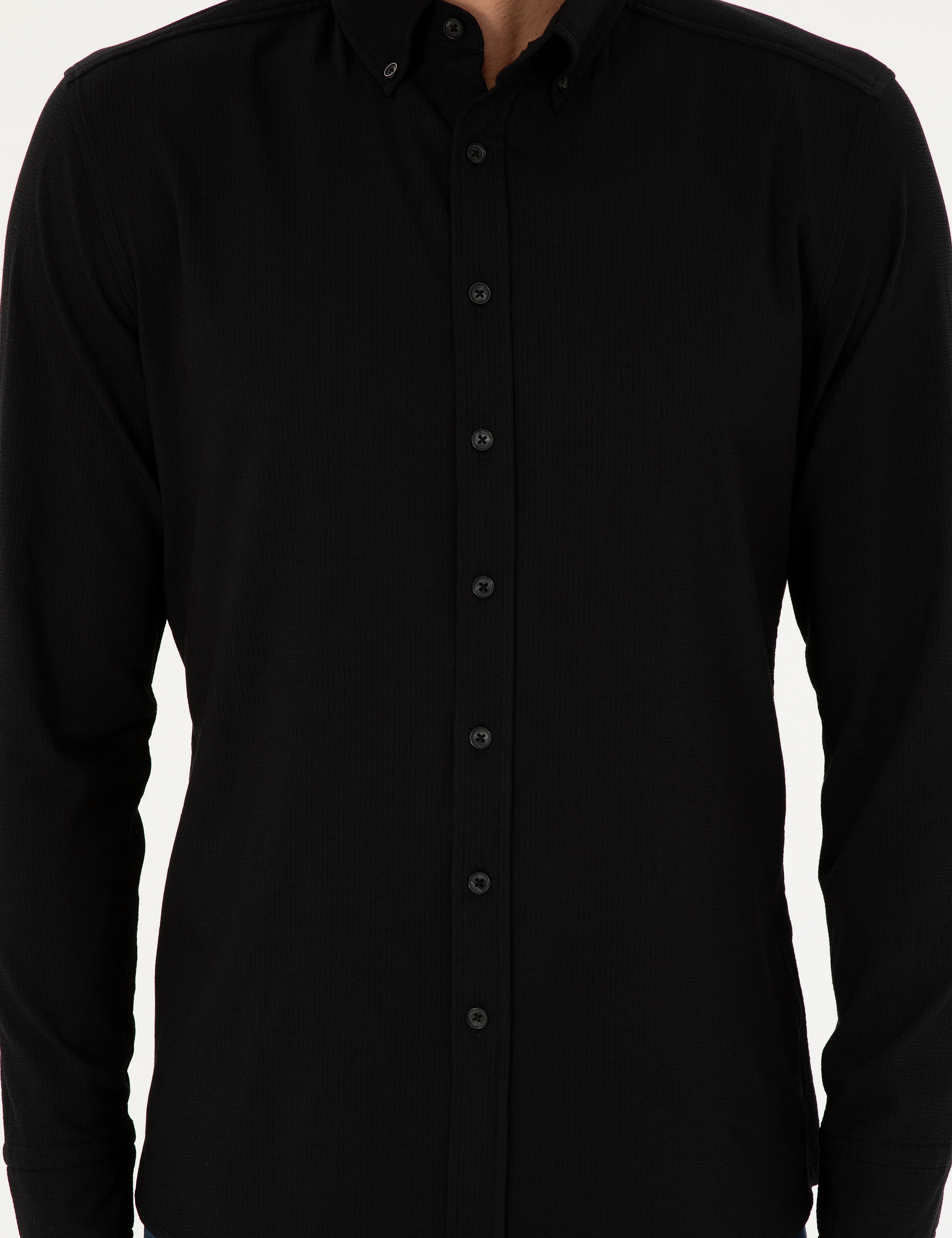 Siyah Slim Fit Uzun Kollu Gömlek - Image 6
