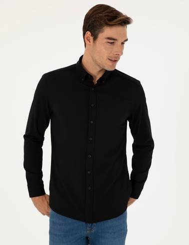 Siyah Slim Fit Uzun Kollu Gömlek