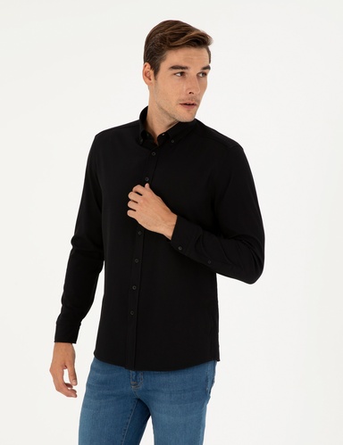 Siyah Slim Fit Uzun Kollu Gömlek