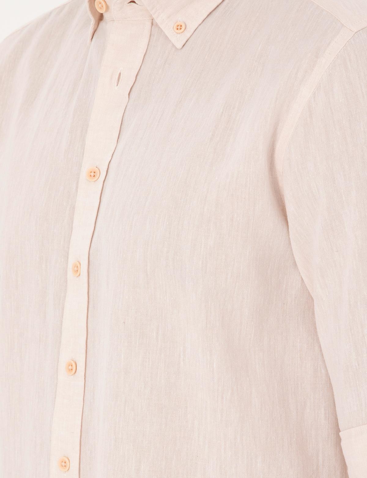 Pudra Keten Karışımlı Regular Fit Uzun Kollu Gömlek - 50284168041