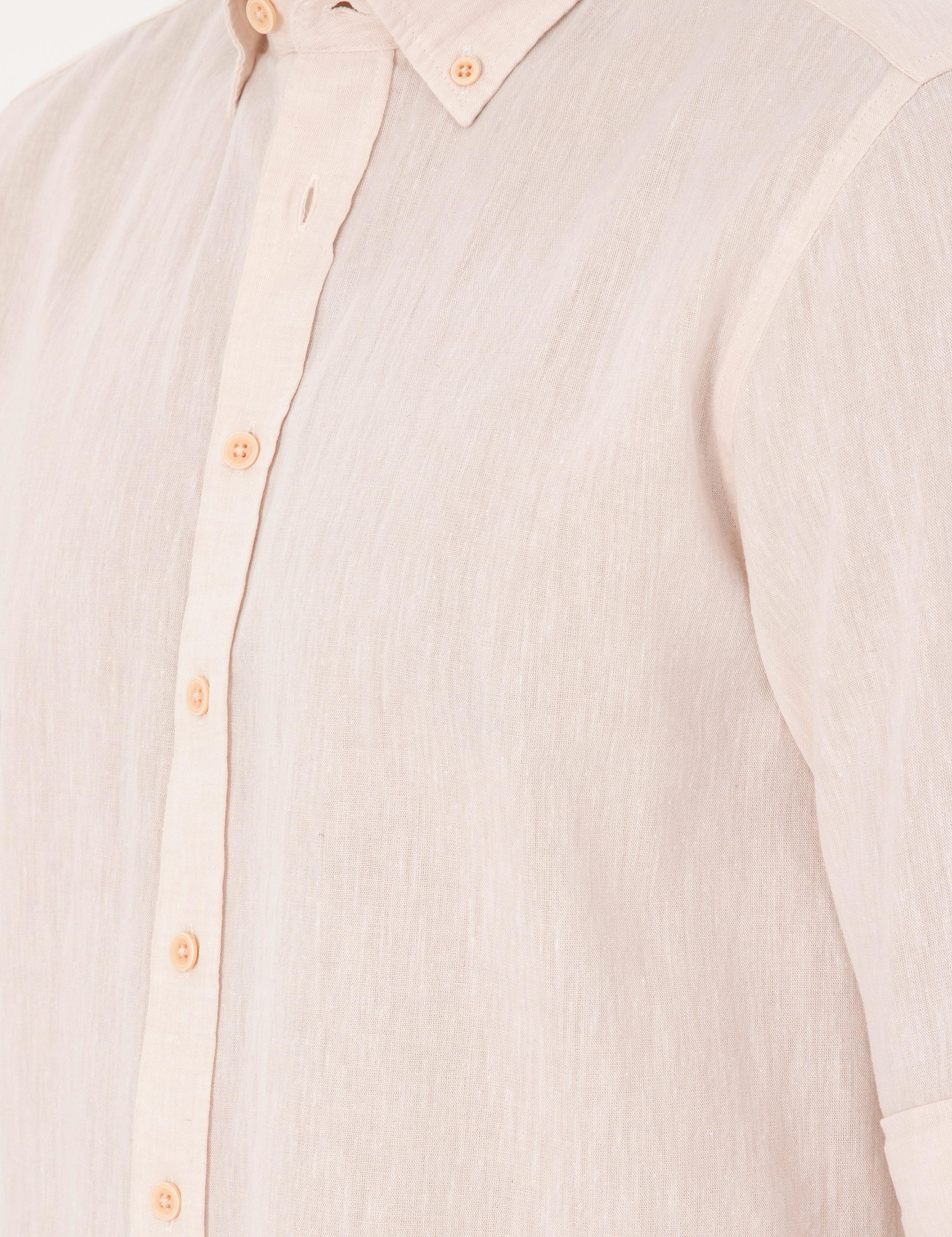 Pudra Keten Karışımlı Regular Fit Uzun Kollu Gömlek