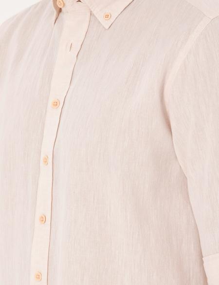 Pudra Keten Karışımlı Regular Fit Uzun Kollu Gömlek - 50284168041