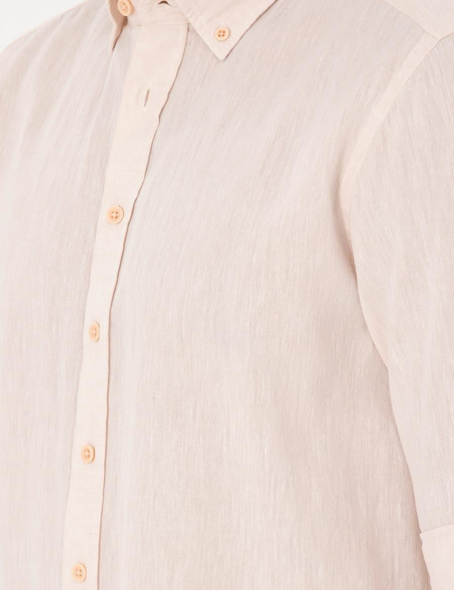 Pudra Keten Karışımlı Regular Fit Uzun Kollu Gömlek