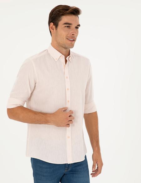 Pudra Keten Karışımlı Regular Fit Uzun Kollu Gömlek - 50284168041